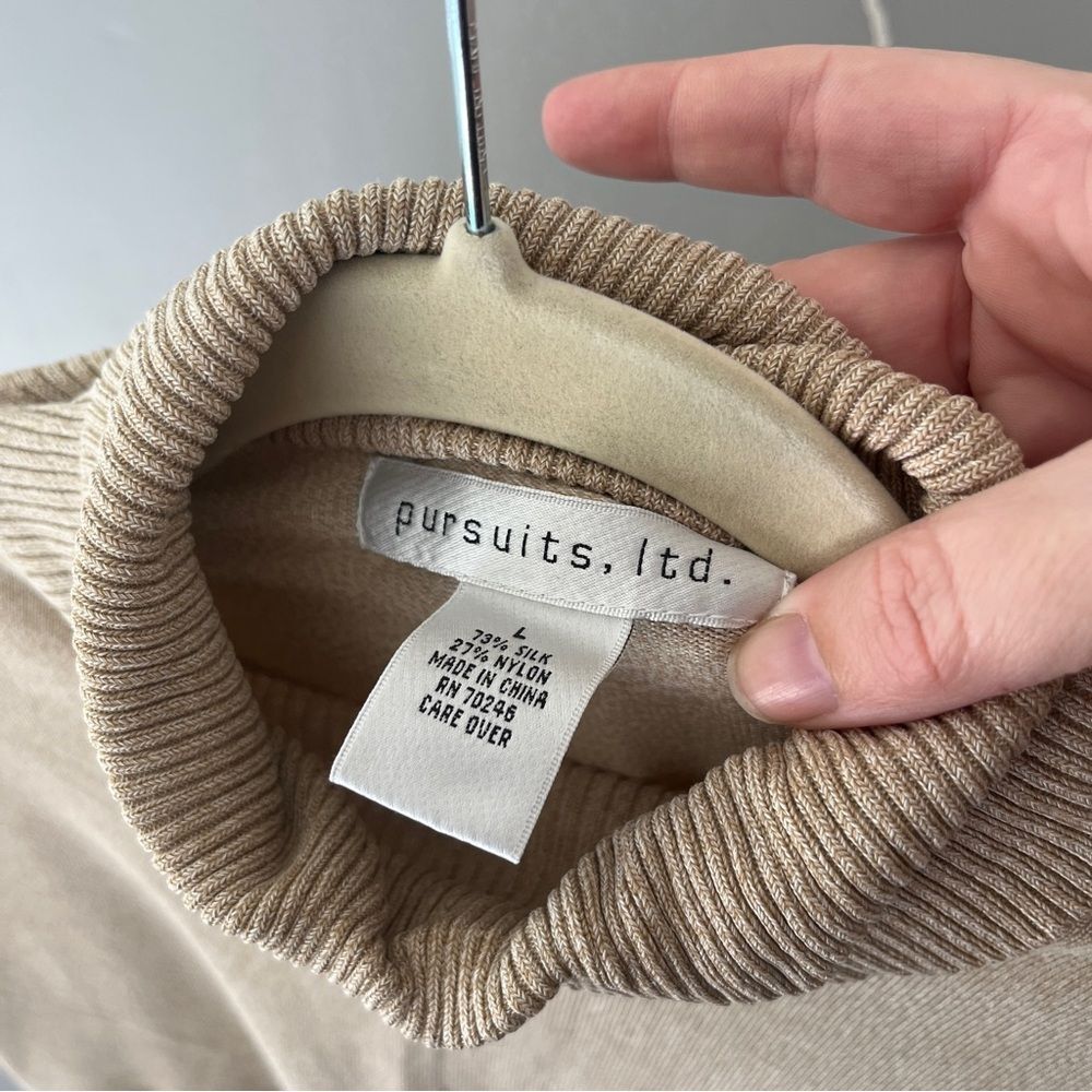 Pursuits Ltd Tan Knit Turtleneck Sweater Silk Blend Pullover Womens Size Large L - Picture 4 of 5